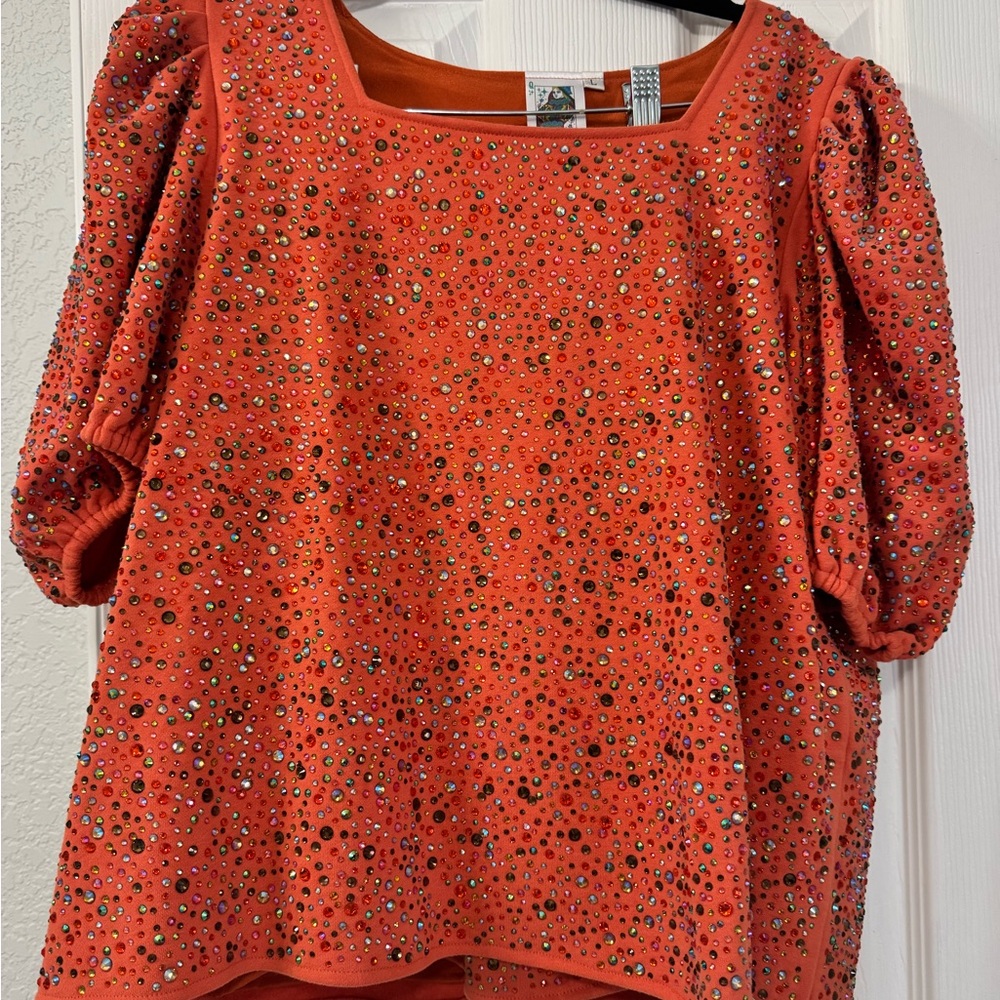 Queen of Sparkle Orange Rhinestone Women's Top & Skirt Large